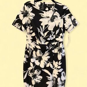Elegant Black and White Floral Midi Dress